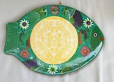 Vintage Mexican Pottery Painted Fish Colorful Folk Art Hanging Plate picture