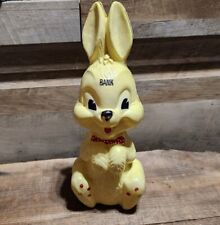 Adorable Vintage Easter Blow Mold Light Yellow Plastic Easter Bunny Rabbit Bank picture