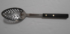 Vintage EKCO Forge Stainless Black Handle USA Slotted Serving Spoon 11