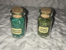 Lot Of Two 1.5” Bottles With Cork With Precious Stones Peridot , Magnesite picture
