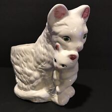 Vintage Twinscents Mother Cat With Kitten White Ceramic Planter picture