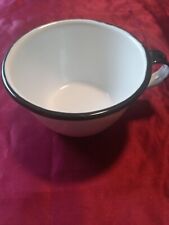 Old Vintage Antique ENAMELWARE CUP With Handle White With Black Trim Granite picture