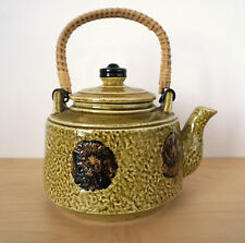 Vintage Japanese Asian Ceramic Pottery Art Wicker Handle Tea Pot or Planter picture