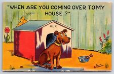 Comic Humor c1940s Dog Rex When Are You Coming Over To My House Colourpicture PC picture