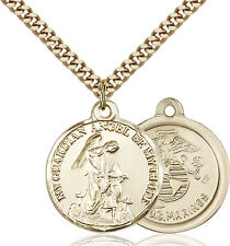 14K Gold Filled Guardain Angel Marines Military Soldier Catholic Medal Necklace picture