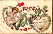 VTG EMBOSSED Postcard- Valentine's Day, Though Cupid's aim is true 1910 UnPost picture