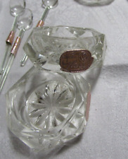 New VTG Bohemian  Glass Salt Cellars w/Spoons Set of 6 Czechoslovakia Star Burst picture
