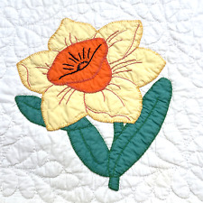 2 Matching Handmade TwinCoverlets 83”x 47” Applique Daffodil Farmhouse Decor Vtg picture