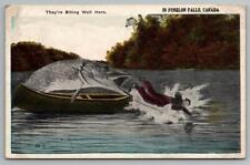 They're Biting Well Here. In Fenelon Falls, Canada. Vintage Postcard. Posted picture