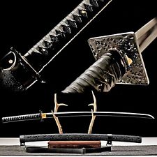 All Black Katana 1065 Carbon Steel Japanese Samurai Handmade Functional Sword picture
