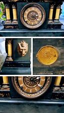 Antique 2 Column SETH THOMAS Adamantine Mantle Clock faux marble w/Key Lion Head picture