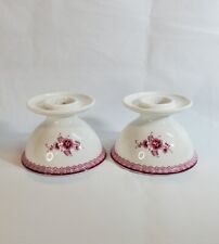 Furstenberg Germany Pink Raspberry Floral Porcelain Candle Holder Pair picture
