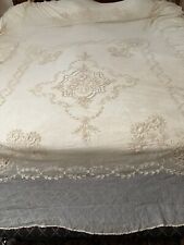 Vintage Antique Embroidered Net Lace Bedspread, Curtain or Tablecloth  picture