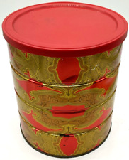 Vintage 7” Edwards Coffee Can 1973 Red Yellow Gold Lid Tin Holiday Fancy picture