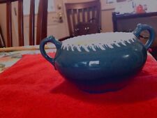 Vintage Harkerware Pottery Sugar Bowl NO LID Teal Green White Trim picture