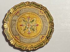 Vintage Florentine Italy Florentia Toleware Round Tray 9-1/4” Gold Red Green picture