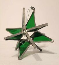 Vintage Moravian 12 Point Star Green Leaded Stained Glass Sun Catcher Ornament  picture