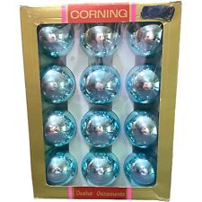 Shiny Brite Corning Vintage Glass Christmas Ornaments 12pc in Box Ice Blue picture