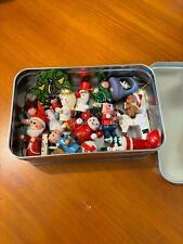 Vintage Wooden Christmas Ornaments Tin Box Full Rare and Unique picture