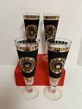 22k Gold Plated Black Crown MCM Vintage Pilsner Beer Glases Set Of 4 EUC Rare picture