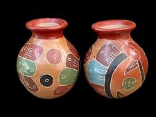 Two Vintage Polychrome Pottery Pot Vases Central America Mexico Hand Thrown picture