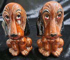 ENESCO Brown Hound Sad Face w/ teardrop Dog Salt and Pepper Shakers 1960's  picture