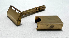 Vintage Gem Razor Micromatic Clog Pruf SE Safety Set In Case 12 Safety Bar Brass picture