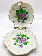VTG Viceroy/Cherry China Leaf Shape Gold Edge Violets Trinket Dishes - Set of 2 picture
