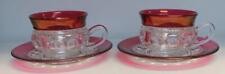 Indiana Glass Ruby Red Flash Kings Crown Thumbprint Pair of Cups & Saucers picture