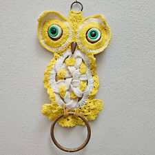 Vintage  Handmade Retro Crochet Owl Wall Hanging Boho Decor towel hanger picture