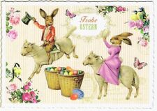 Postcard Glitter Tausendschoen Easter Rabbits Dress Sitting Lambs Postcrossing picture