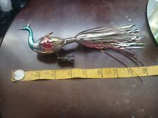 Vtg Blown Glass Clip On Bird Peacock Christmas Ornament Tinsel Tail Germany gold picture