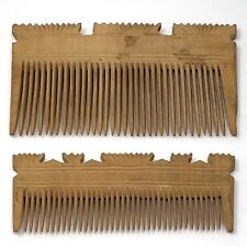 Vtg Wooden Comb w/ Carved Edge - Set of 2 picture