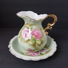 Vintage Lefton 4578 Heritage Cabbage Rose 16 oz. Porcelain Pitcher & Under Bowl picture