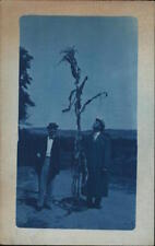 Cyanotype RPPC Two Men With a Giant Cornstalk Real Photo Post Card 1c stamp picture