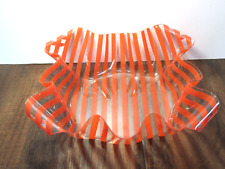 Vintage Orange & Clear 10 x 10 Acrylic Lucite Handkerchief Wavy Ruffled Bowl picture