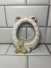Vintage 1992 ROC Porcelain Decorative Bow Ring Basket w/ Teddy Bear Figure 4.75