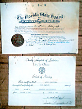Nursing Certificates Vtg 1938 1944 FL State Board / LA Charity  Hospital School picture