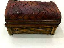 Old Box Wooden Jewelery Trunk (18x12x10)cm Hand Made Woven Brown Straw Decor picture