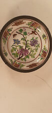 Antique Japanese Hand-painted Porcelain Bowl in Pewter Frame picture
