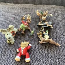 Lot of 5 Reindeer/Moose Ornaments including Fishing Moose and Avon 1994 picture