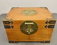 VTG Chinese Wood & Brass Mount Jewelry Box W/ Silk Lining 12x9x7.75” picture