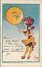 Artist-Signed PC Dwig Woman in Dress Holding Moon 