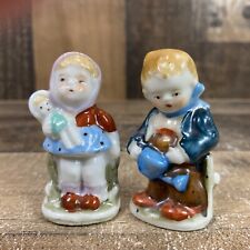 Vintage Occupied Japan Set of  2.5 in Boy & Girl Porcelain Figurines Both Marked picture