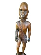 Vintage Hand Carved African Tribal Art Warrior Chief Wood Statue Man 12