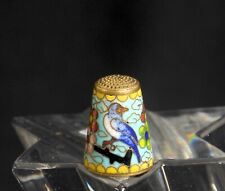 Sewing Thimble Cloisonné Enameled Four Panel Colorful Inlays Floral Bird picture