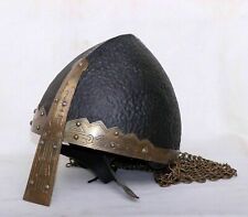 Handmade 18GA Norman Viking Helmet Brass Emobosed With Chain mail Viking Helmet picture