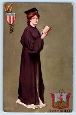 St. John Artist Signed Postcard Massachusetts Pretty Woman With Book c1905 picture