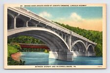 Linen Postcard Everett PA Pennsylvania Juniata Crossing Bridge Lincoln Highway picture