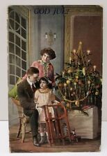 Christmas Greeting God Juli Decorated Tree Sled 1915 Sweden to US Postcard R2  picture